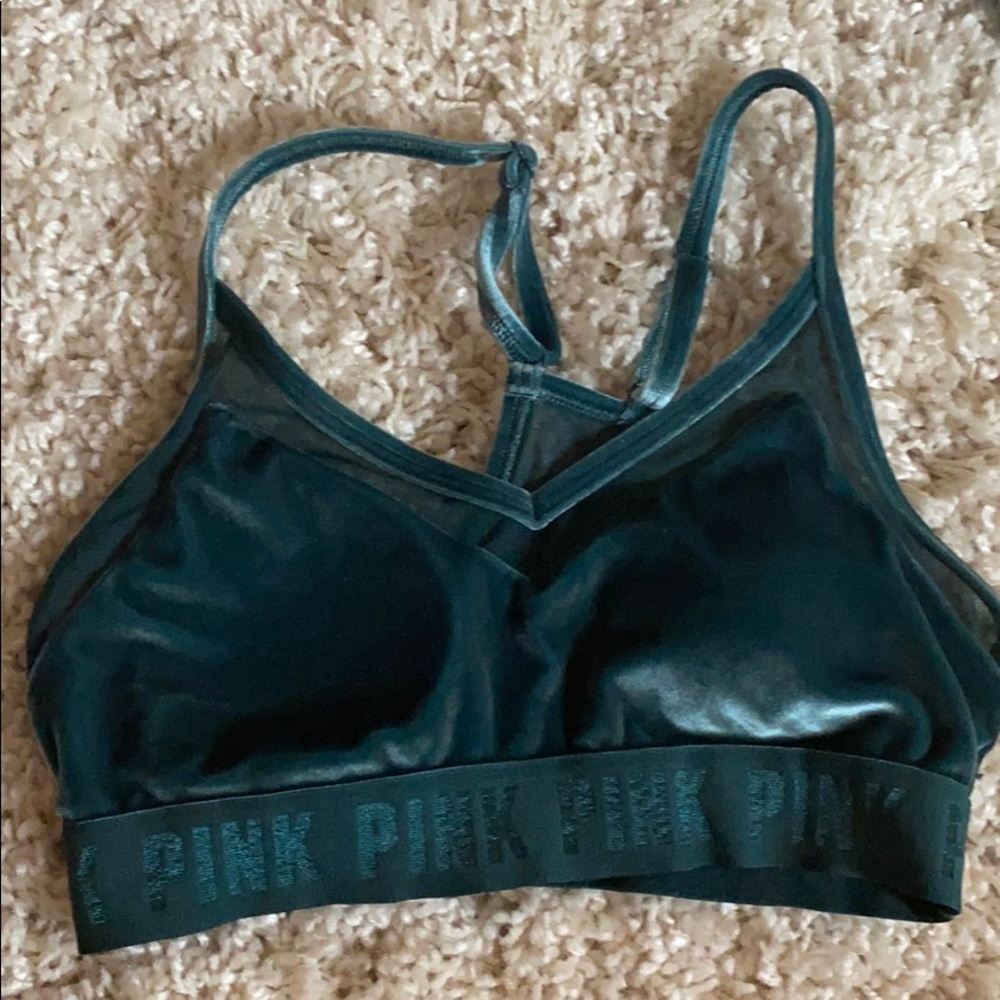 Dark green all velvet PINK bra